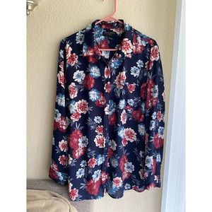 🌺Banana Republic Boyfriend Fit Navy Floral Blouse Top XL🌺